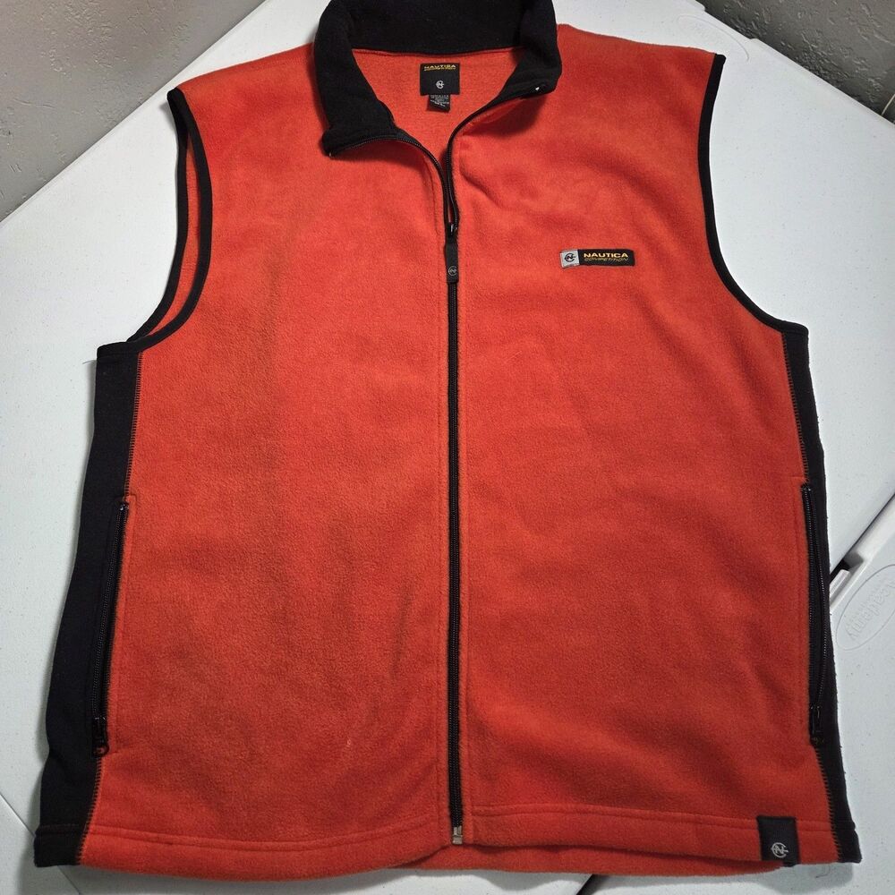 ​Nautica Competition Men's XL Fleece Vest Full Zip Red Black Y2K Vintage